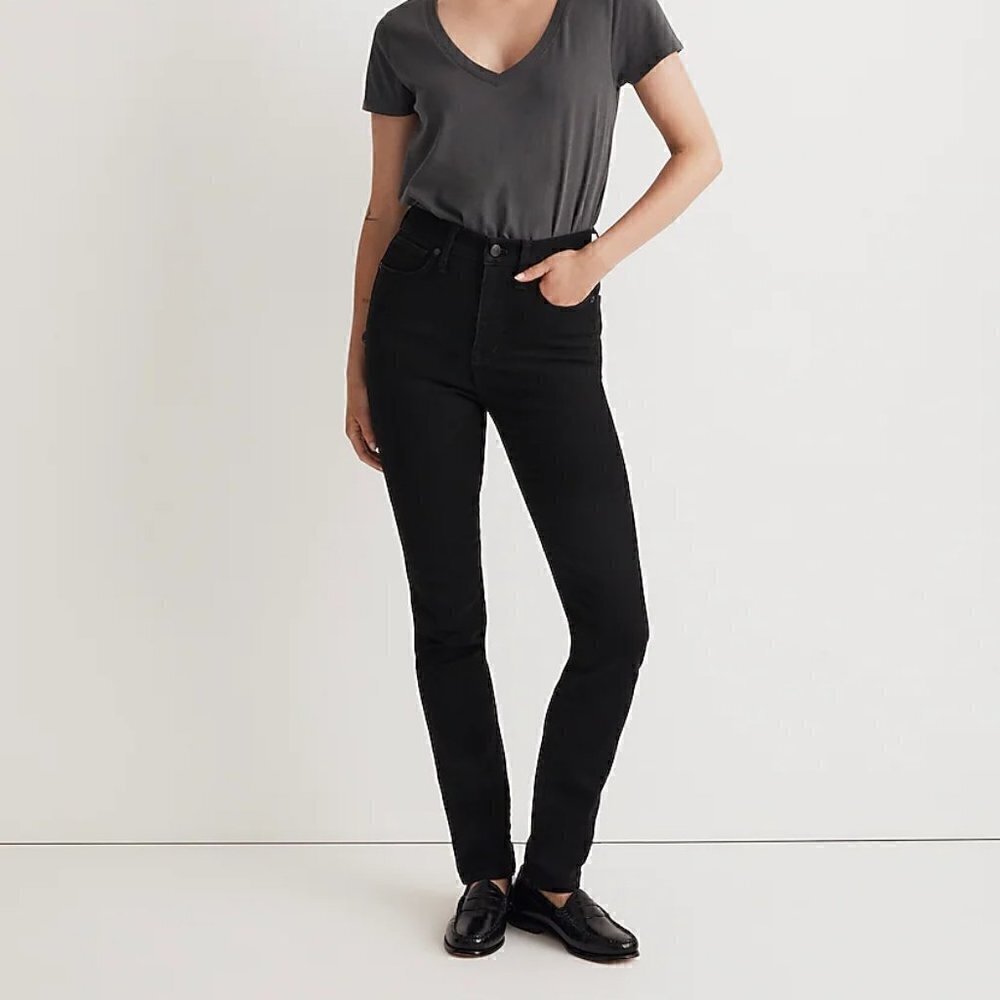Madewell Petite Stovepipe Stretch Slim Straight Leg Jeans Black Size 24P NWT
